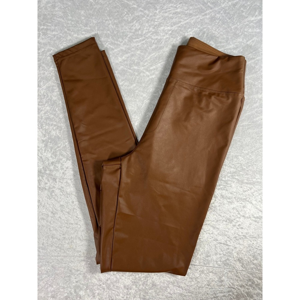 OFFLINE by Aerie Real Luxe High Rise Faux Leather Leggings Brown Medium NEW